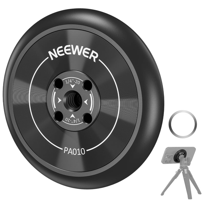 [AUSTRALIA] - NEEWER Magnetic Phone Tripod Mount Adapter with Adhesive Magnetic Ring Compatible with MagSafe iPhone 15 Pro Max 15 Plus 14 13 12, 1/4" Thread for iPhone Video Recording Selfie Stick Ring Light, PA010 PA010(1 Pack) w/Magnetic Ring 