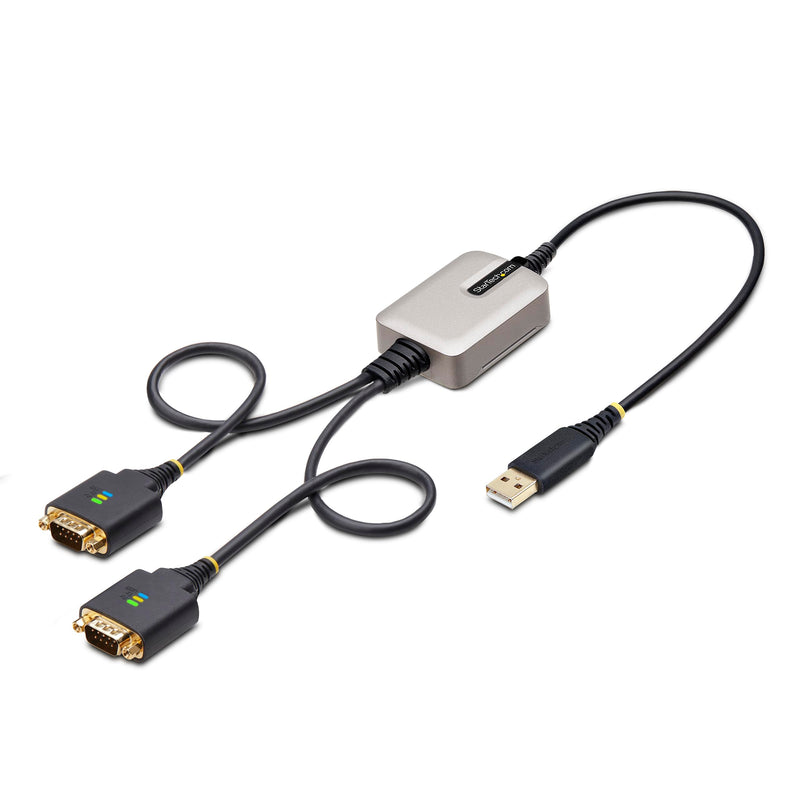StarTech 2ft 2-Port USB to Serial Adapter Cable, FTDI (2P1FFC-USB-SERIAL) | USB to DB9 RS232, Changeable DB9 Screws/Nuts, COM Retention, 60cm