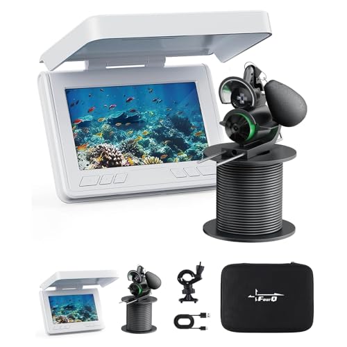 FourQ Underwater Fishing Camera, 220° Ultra-Wide Angle Video Fish Finder with 4.3" HD LCD Monitor, 5000mAh Battery, 65ft Waterproof Cable & IR Night Vision for Ice Lake Boat Kayak Fishing (65FT)