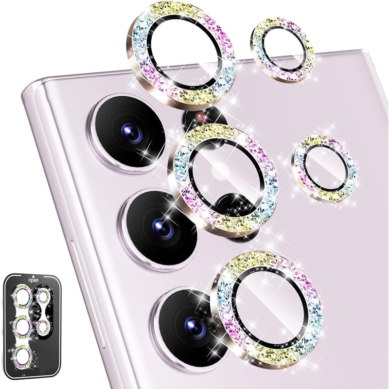 5-Pack S24 Ultra Camera Lens Protector Diamond, 9H Tempered Glass Aluminum Alloy Ring Bling Camera Cover for Samsung Galaxy S24 Ultra, Scratch-Resistant Camera Protector, Case Friendly (Colorful) Colorful Glitter
