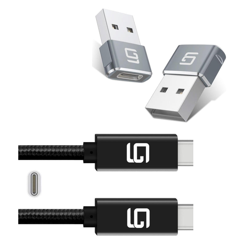 USB to USB C Adapter 2 Pack USB C Female to A Male OTG Charger Type 2.0 Power with Ultra Compact and USB C Cable (20Gbps) SuperSpeed 100W Power Dual 4k or Single 5k @60hz Display 6.6ft