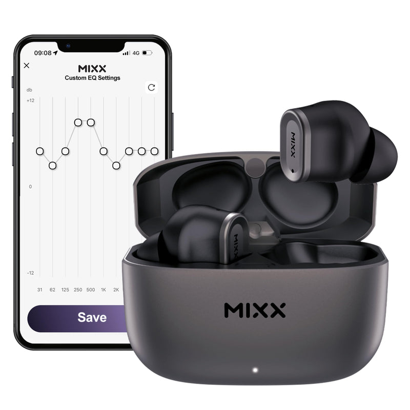 MIXX StreamBuds Custom 1 True Wireless Earbuds – 24hr Battery, Touch Controls, App EQ, Digital Display, Hands-Free Calling, Quick Charge – Zinc Alloy Case, Bluetooth 5.3, 3 Sizes - Black
