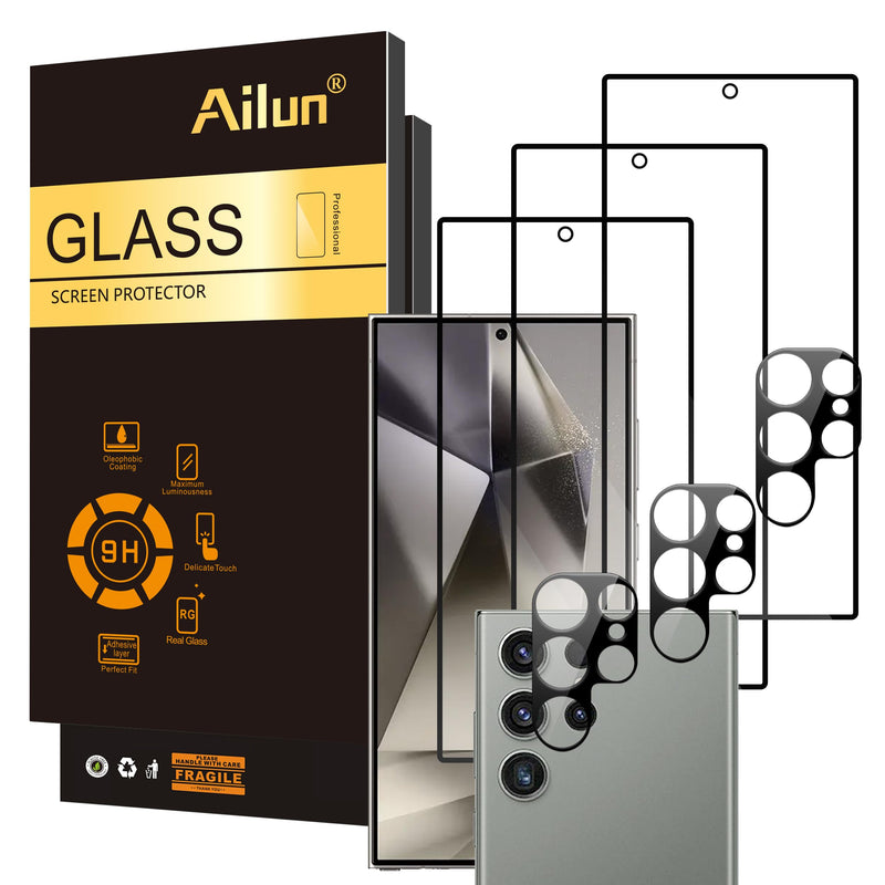 Ailun Glass Screen Protector for Galaxy S24 Ultra [6.8 Inch] 3Pack + 3Pack Camera Lens Tempered Glass Fingerprint Unlock 0.25mm Ultra Clear Anti-Scratch Case Friendly [Not For S24/S24 Plus] Galaxy S24 Ultra-6.8 Inch