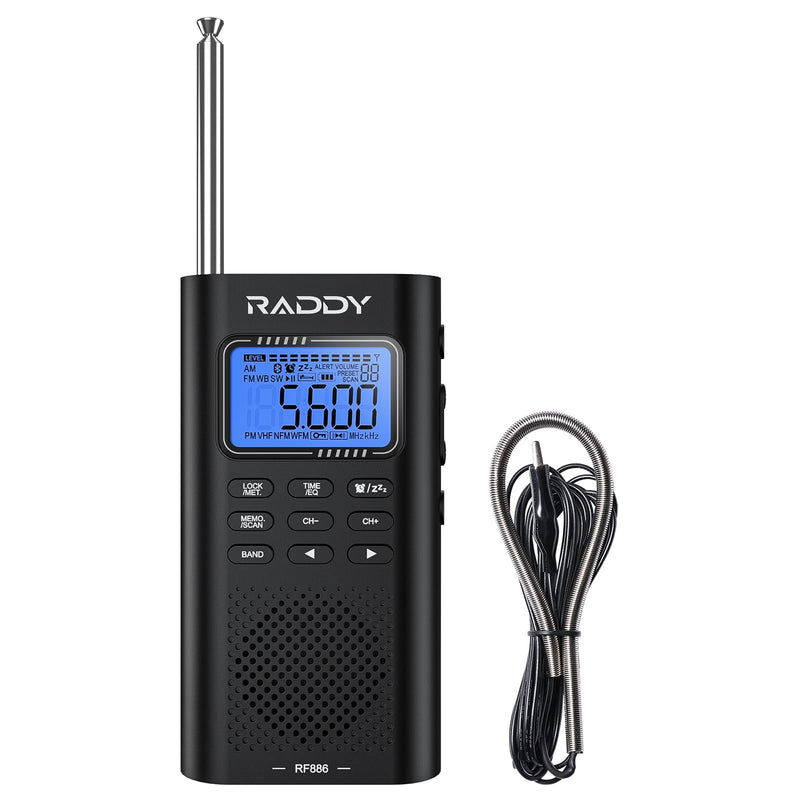[AUSTRALIA] - Raddy RF886 Portable Shortwave Radio AM/FM/SW/VHF/WB Digital Radio BT Connection with NOAA and Alert, Rechargeable Pocket w/ 9.85 Ft Wire Antenna 5-Band 