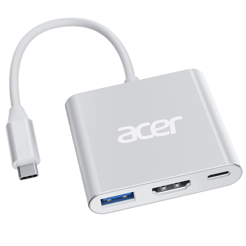 Acer USB C to HDMI Adapter, Type C to 4K HDMI Adapter with 100W PD & USB 3.0 Port Multiport Digital AV Converter for MacBook Pro/air, iPad Pro/air, iPhone 15, Tablets, Switch and More USB-C Devices Silver