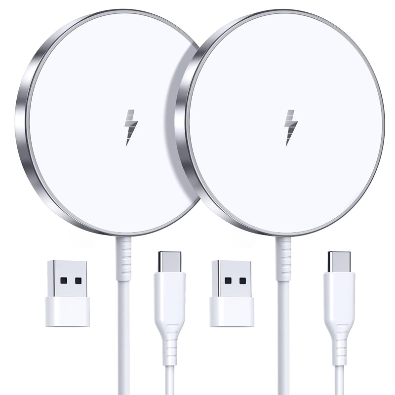 [AUSTRALIA] - Magnetic Wireless Charger 15W Fast Mag Safe Charger for Cell Phone 16 Pro Max/16 Pro/16 Plus/16/15/14/13/12 Series 2 Pack Charging Pad for AirPods 3/2/Pro 2/Pro Mag-Safe Original Replacement Silver magnetic charger 