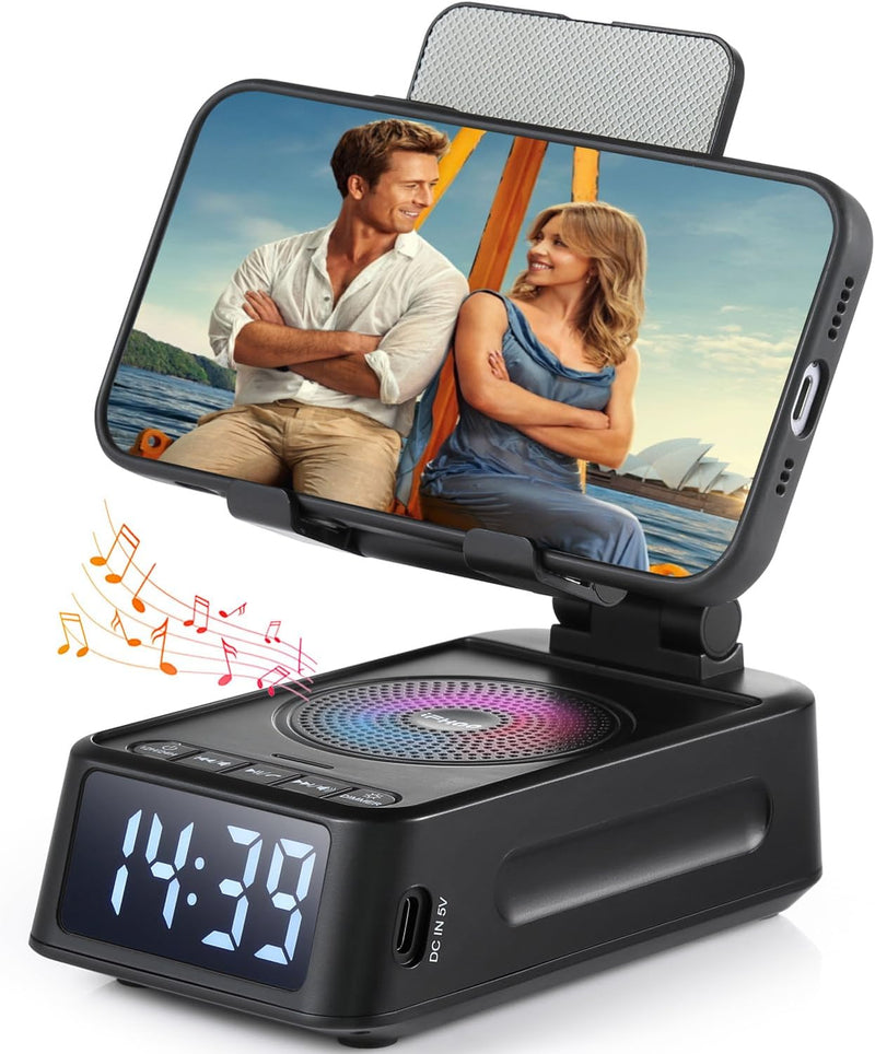 [AUSTRALIA] - Presents for Men/Women, Cell Phone Stand with Wireless Bluetooth Speaker, 12H Time Display Unique Presents for Him, Husband, Boyfriend, Dad, Her, Wife, Mom, Cool Multi Functional Gadget (Crow Black) Crow Black 