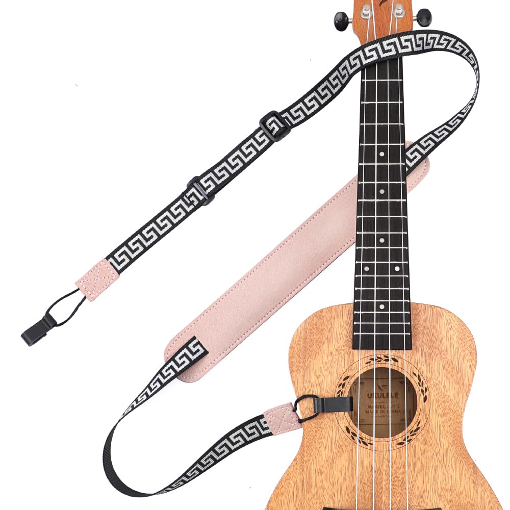 Ukulele Strap No Drill, IHOBOR Fashion Style Double J Hook Ukelele Shoulder Strap, Hawaiian Premium Woven Clip on Ukulele Strap, Easy to Use and Fit Most Standard Uke Sizes