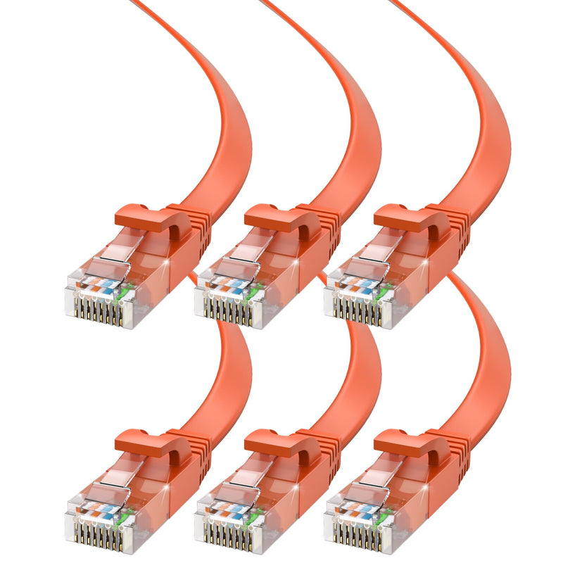 Maximm Cat 6 Ethernet Cable, 30 Ft, Orange, 6 Pack, Flat Patch Cord RJ45 30 Feet