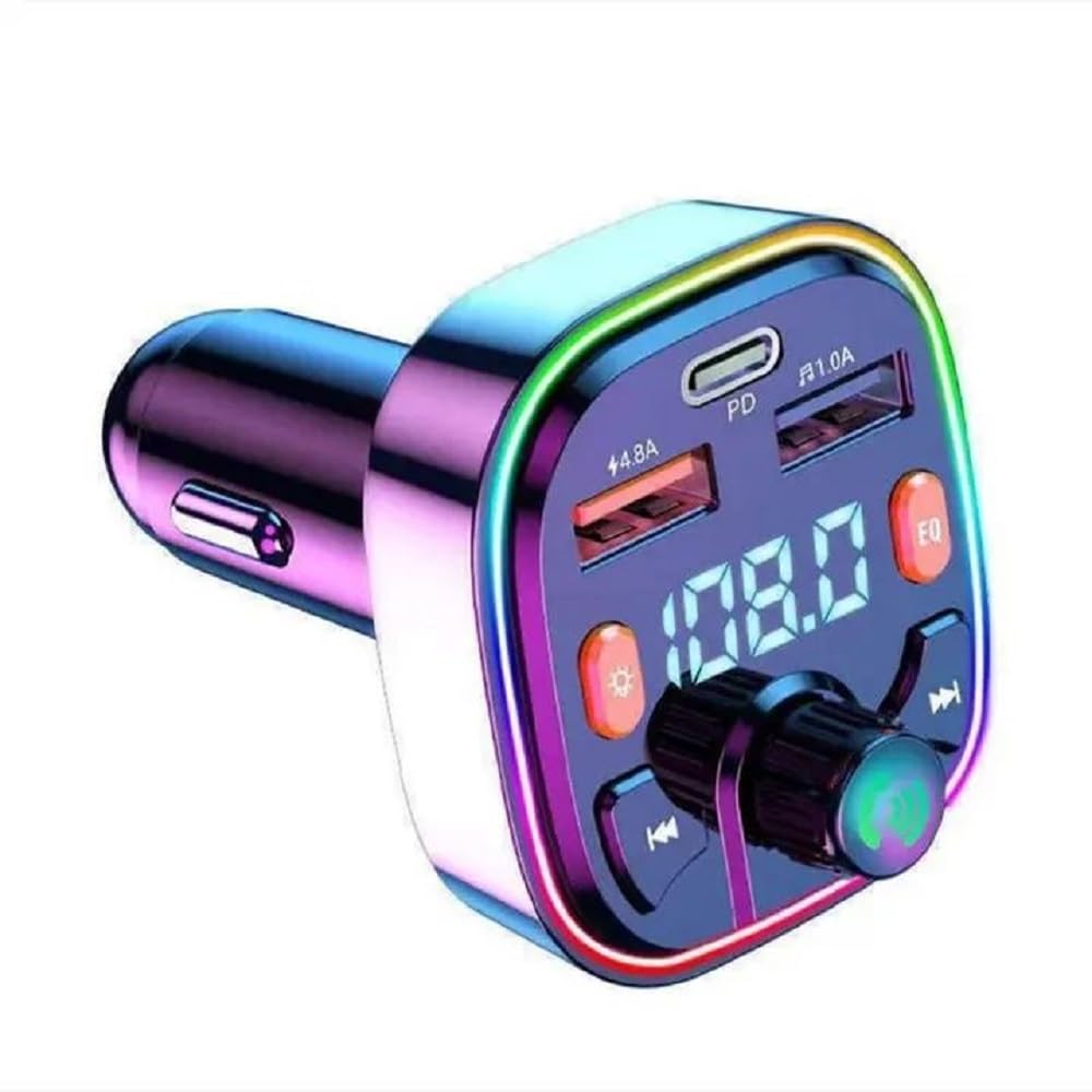 Bluetooth FM Transmitter for Car,Bluetooth Car Adapter with Dual USB Charging Car Charger MP3 Player Support TF Card & USB Disk,Hands Free Calling,7 Colors Led Backlit Light