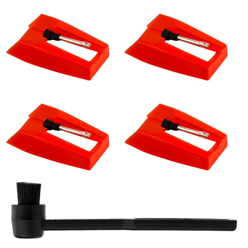 4pcs Record Player Needle Replacement & Cleaner Brush, Diamond Record Player Stylus Needle Turntable Needle Replacement Accessories for Crosley Victrola ION Record Player LP Phonograph (Red)