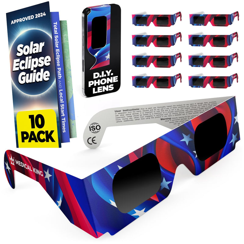 Medical king Solar Eclipse Glasses AAS Approved 2024 (2/5/10/20/60 Pack) CE and ISO Certified Safe for Direct Sun Viewing 10 Pack