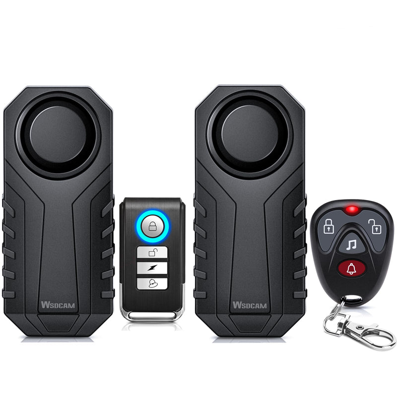WSDCAM Bike Alarm with Remote 2 Pack, 113dB Wireless Anti-Theft Vibration Alarm Door Alarm Motorcycle Bicycle Vehicle Security Alarm System