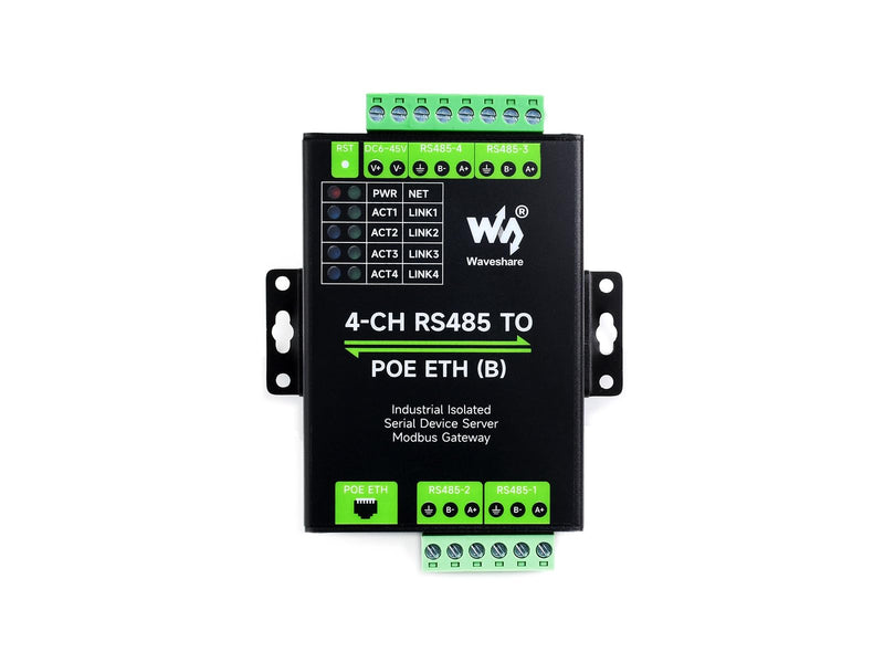 waveshare 4-Ch RS485 to RJ45 Ethernet Serial Server, 4 Channels RS485 Independent Operation, Rail-Mount Industrial Isolated Serial Module, Modbus Gateway, PoE Ethernet Port