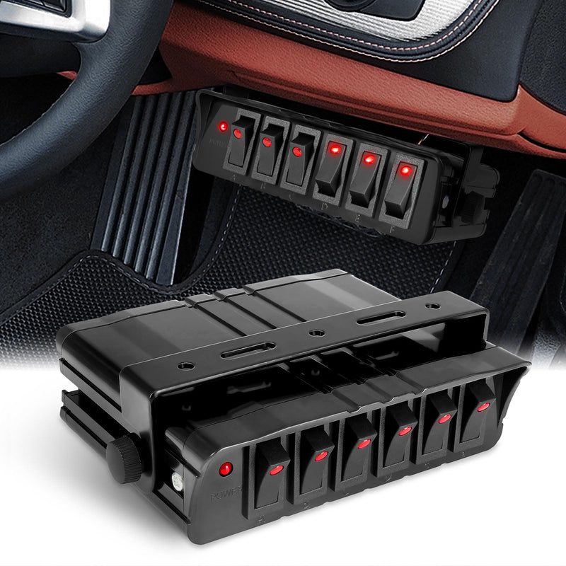 Agrieyes 6 Gang Rocker Switch Box SPST, 12V 40Amp Toggle Switch Panel 12 AWG Wires Auxiliary Switch Panelfor Auto Automotive Car Truck Offroad RV Boat Vehicle