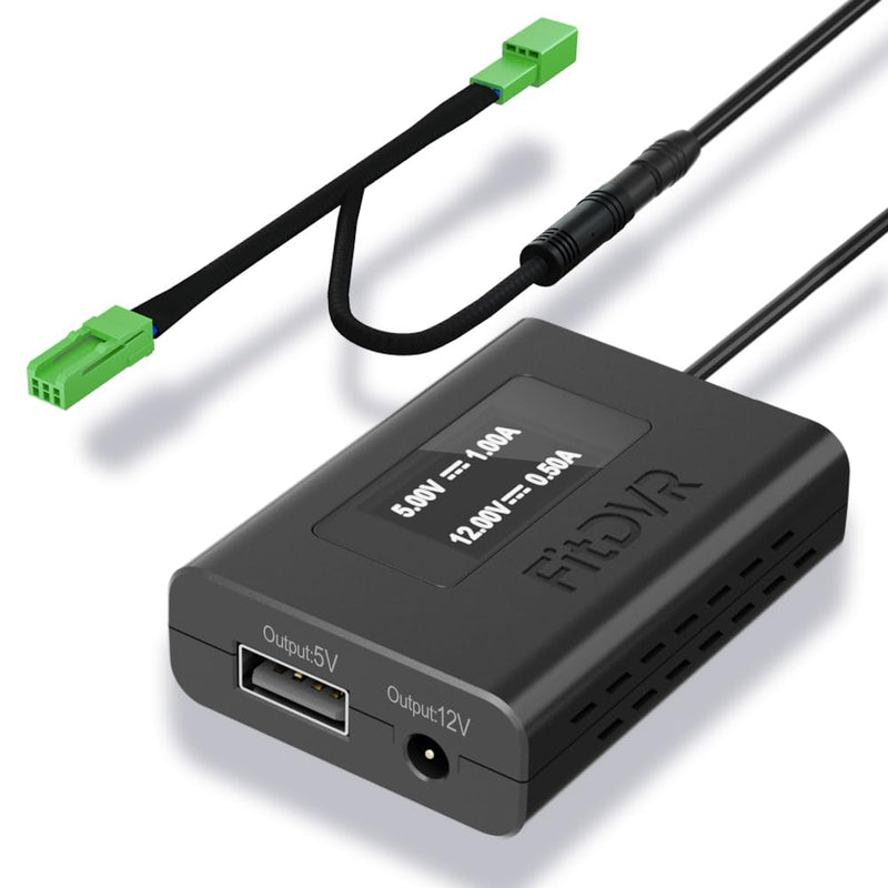 Dash Camera Power Adapter (3-Pin) for for Volvo, Polestar and More, LED Display USB Power Source, Connects to Rearview Mirror, Easy to Install, 5V 12V Output, D3-015