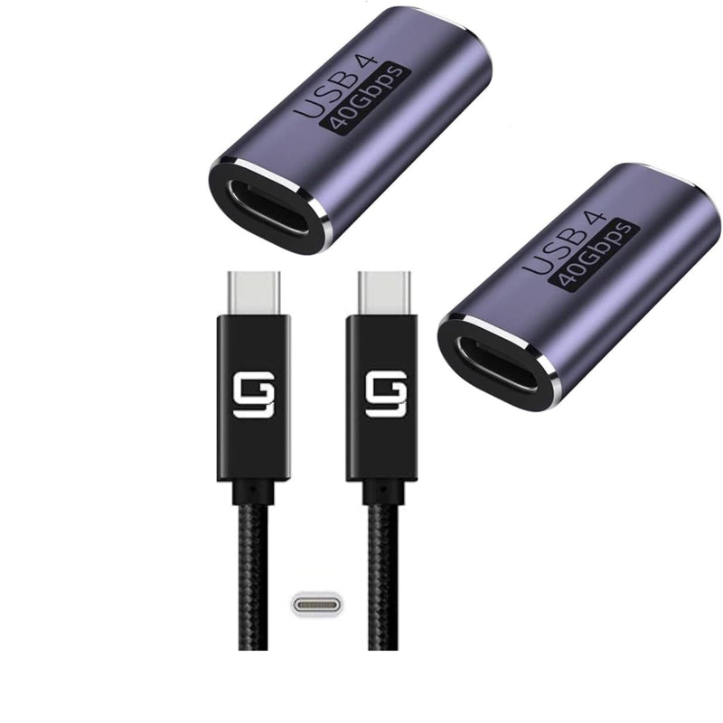 USB C Coupler Adapter 40Gbps 2 Pack USB C Type C Angled USB-C Female to Female Adapter 8k at 60hz and USB C to USB C Cable 20Gbps SuperSpeed USB 100W USB 3.1, 3.2 Thunderbolt 3 Braided Dual 4k