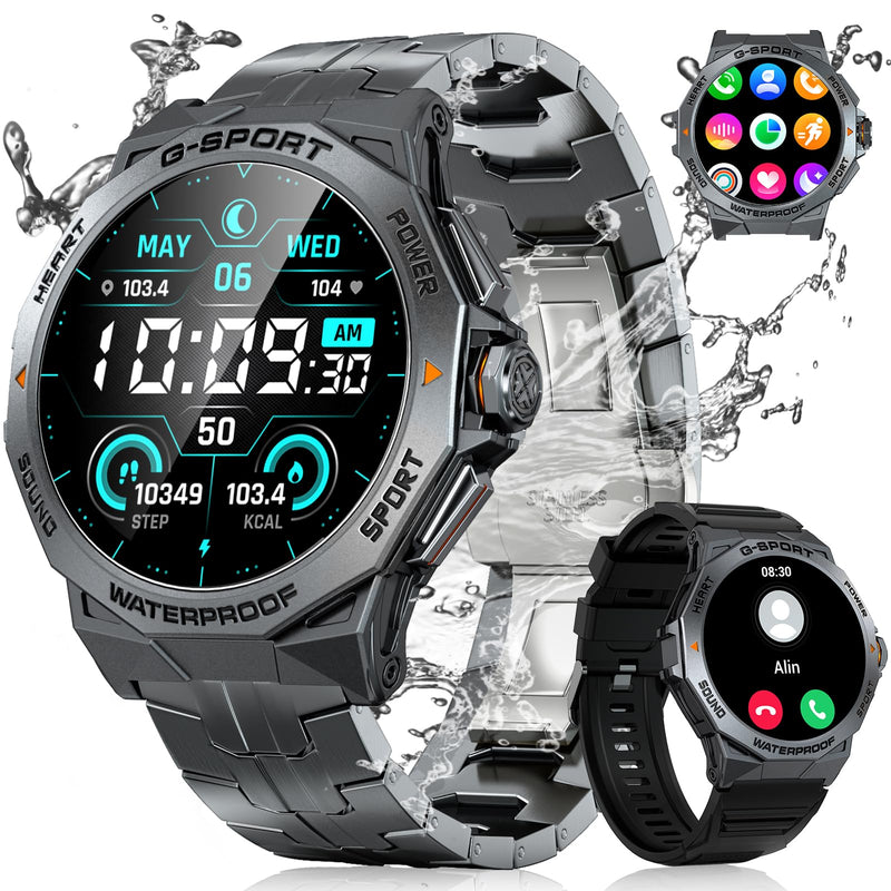 Military Smart Watch for Men with Bluetooth Call, 1.43" AMOLED Screen Smartwatch with Heart Rate/Sleep Monitor, IP68 Waterproof Fitness Tracker with 100+ Sport Modes for iOS Android