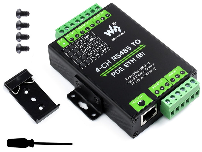 4-Ch RS485 to RJ45 Ethernet with POE Serial Server Adapter Industrial Isolated Serial Module, 4-CH Independent RS485, Support Modbus Gateway/MQTT/JSON, Bi-Directional Transparent Transmission