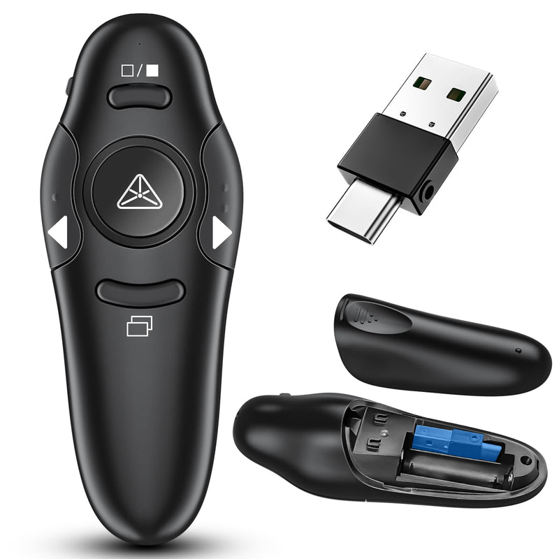 [AUSTRALIA] - 2-in-1 USB Type C Presentation Clicker Wireless Presenter Remote Clicker for PowerPoint Presentations with Laser Pointer, RF 2.4GHz USB C PowerPoint Clicker Slide Advancer for Computer/Mac/Laptop 