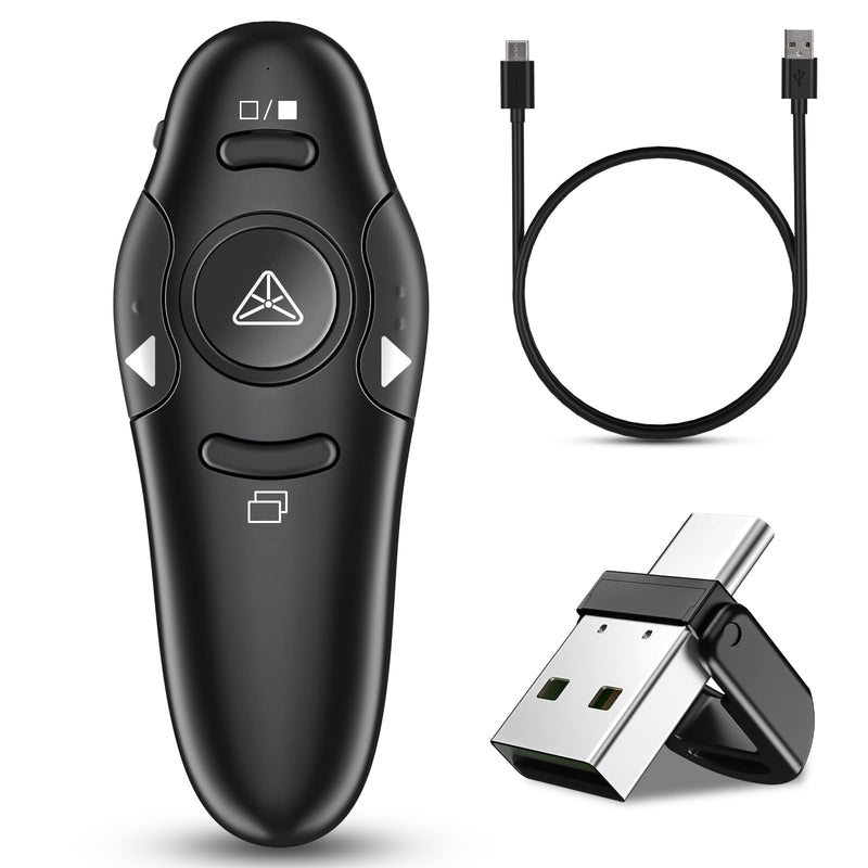 2-in-1 USB Type C Presentation Clicker Wireless Presenter Remote Clicker for PowerPoint Presentations with Laser Pointer, Rechargeable USB C PowerPoint Clicker Slide Advancer for Computer/Mac/Laptop