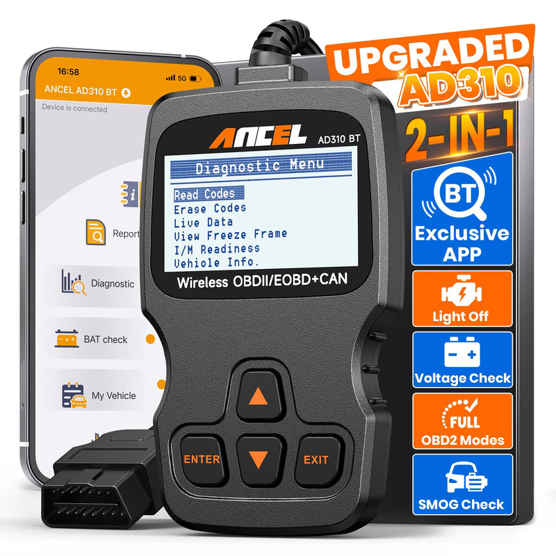 [AUSTRALIA] - ANCEL AD310BT Enhanced Bluetooth OBD2 Scanner, 2-in-1 Car Engine Fault Code Reader for iPhone & Android, Battery Test, Trip Analysis, Performance Test, Car Diagnostic Scan Tool for All Vehicles 1996+ 