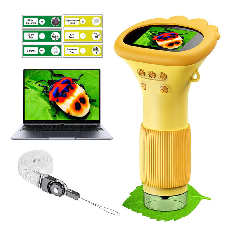 WINWEND Kids Microscope Pocket Microscope -1000X Portable Microscope for Kid | Photo and Video Mini Microscopes | 2'' Digital Little Scientist Microscopes for 3-10 Age Years Old Boys Girls Toys Gifts Orange