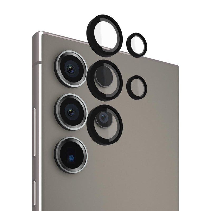 Pelican Samsung Galaxy S24 Ultra Camera Lens Protector with Aluminum Rings - 9H Tempered Glass - Durable Anti-Scratch, Anti-Shatter, HD View with Night Shoot and Case Friendly, Easy to Install - Black