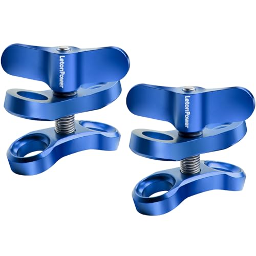 2-Hole 1" Aluminum Underwater Camera Clamp Ball Mount (2-Pack) - Underwater Bracket for Diving Light Arms & Camera Trays, Saltwater-Resistant Adapter for Scuba Photography/Videography Gear Double Holes Blue