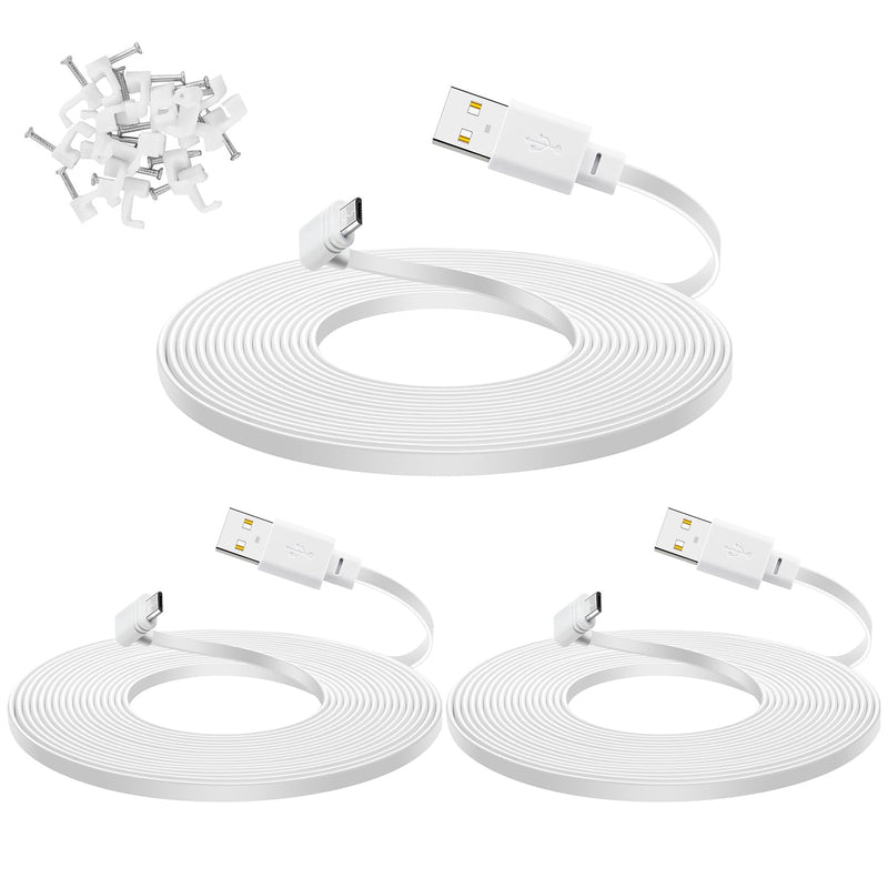 3-Pack 10 ft Cable for WYZE Cam Pan V3 Camera, Outdoor Power Adapter, 90 Degree Micro USB Cord, White