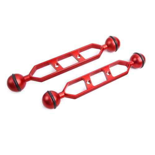 Red 7" Underwater Aluminum Alloy Extension Arm (2-Pack) - Dual Ball System with 1" Head Connector, Waterproof & Rustproof for Diving Camera Tray/Strobe/Video Light, Scuba Photography Gear 7" Extension Arm Red