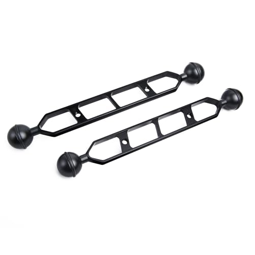 Black 9" Underwater Aluminum Alloy Extension Arm (2-Pack) - Dual Ball System with 1" Head Connector, Waterproof & Rustproof for Diving Camera Tray/Strobe/Video Light, Scuba Photography Gear 9" Extension Arm Black