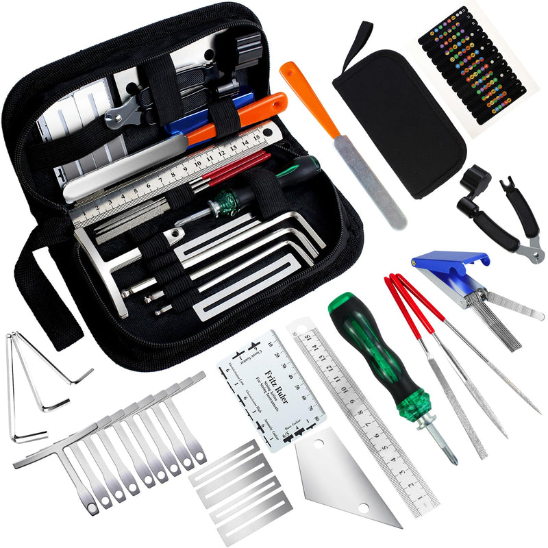 28Pcs Guitar Tool Kit, Guitar Accessories Gifts for Men, Guitar Maintenance Kit with Carry Bag, Guitar Repair Kit for Acoustic Electric Guitar Ukulele Bass Banjo, TIMDAM Guitar Setup Kit Guitar Gifts 28 Pcs