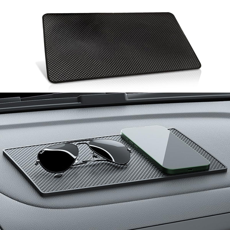 Car Dashboard Anti-Slip Mat, 10.6"×5.9" Universal Car Dash Sticky Rubber Mat, Multifunctional Non-Slip Adhesive Pad Auto Dash Gripping Mat for Cell Phones, Keys, Coins, Sunglasses (Grid) Grid