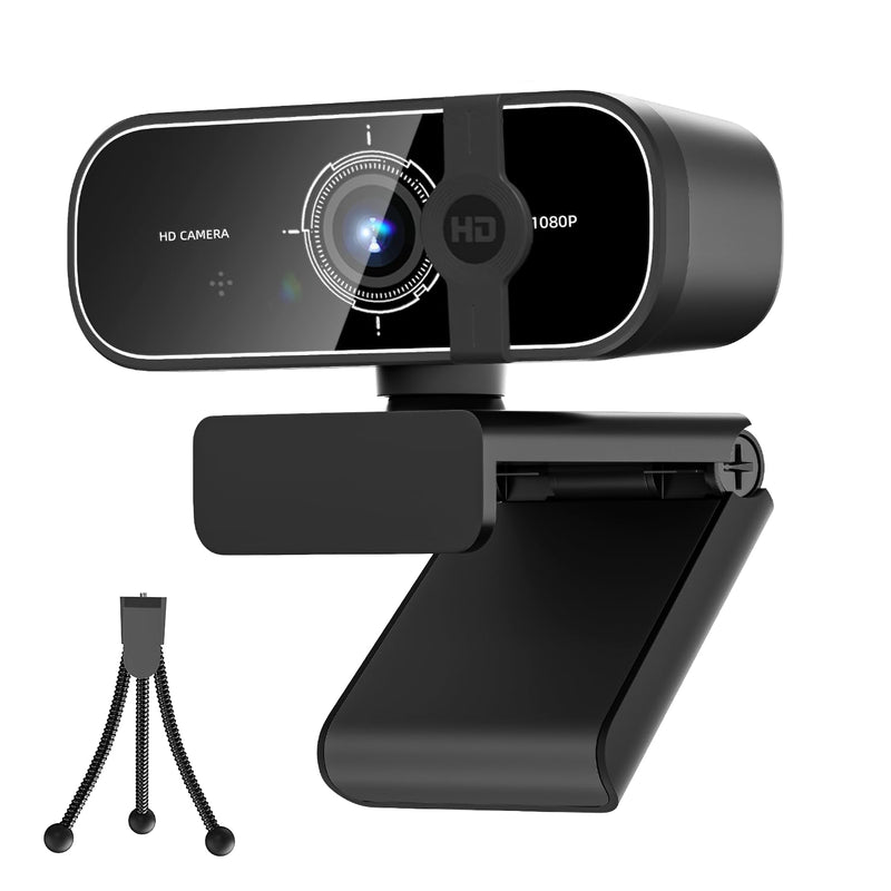 C28 1080P Webcam with Privacy Cover and Tripod Stand, PC Camera with Noise-Canceling Mic, Computer Camera with Auto Light Correction,Plug and Play, Web Camera for streaming, Zoom/Facetime Black