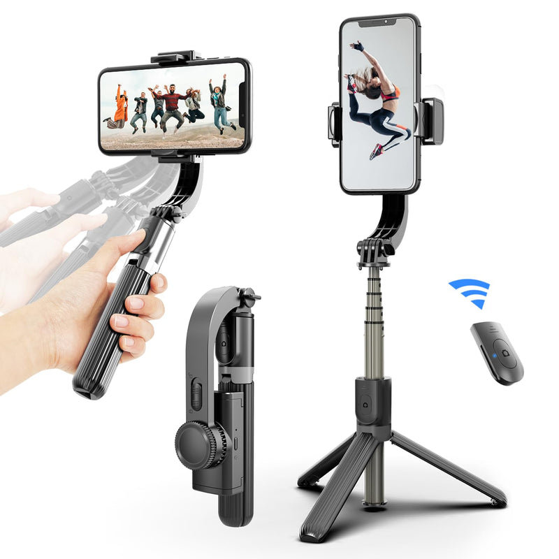 Selfie Stick Head Stabilizer, 360° Swivel Tripod with Wireless Remote, Portable Cell Phone Holder, Self-Balancing Single-Axis Head for Smartphones Tiktok Vlog Youtuber Live Video Recording