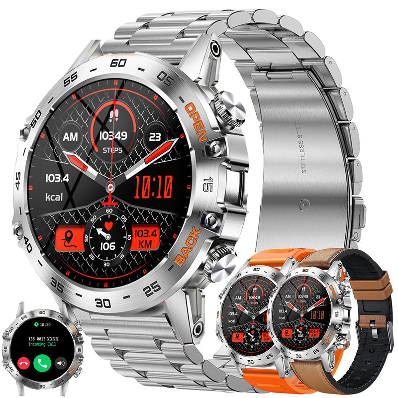 Military Smart Watch for Men(Make/Answer Call), 1.39" HD Bluetooth Tactical Fitness Tracker Smartwatch for Android iOS Phones, Outdoor 5ATM Waterproof Digital Watches Step Counter, 3 Straps (Silver) Silver