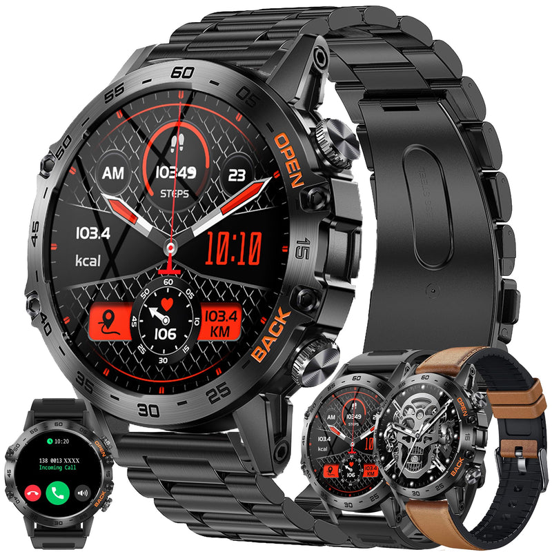 Military Smart Watch for Men(Answer/Dial Calls), Fitness Tracker for Android iPhone, 1.39" Activity Tracker with Heart Rate Sleep SpO2 Monitor, Calorie, 5ATM Waterproof Smartwatch, 3 Straps (Black) Black