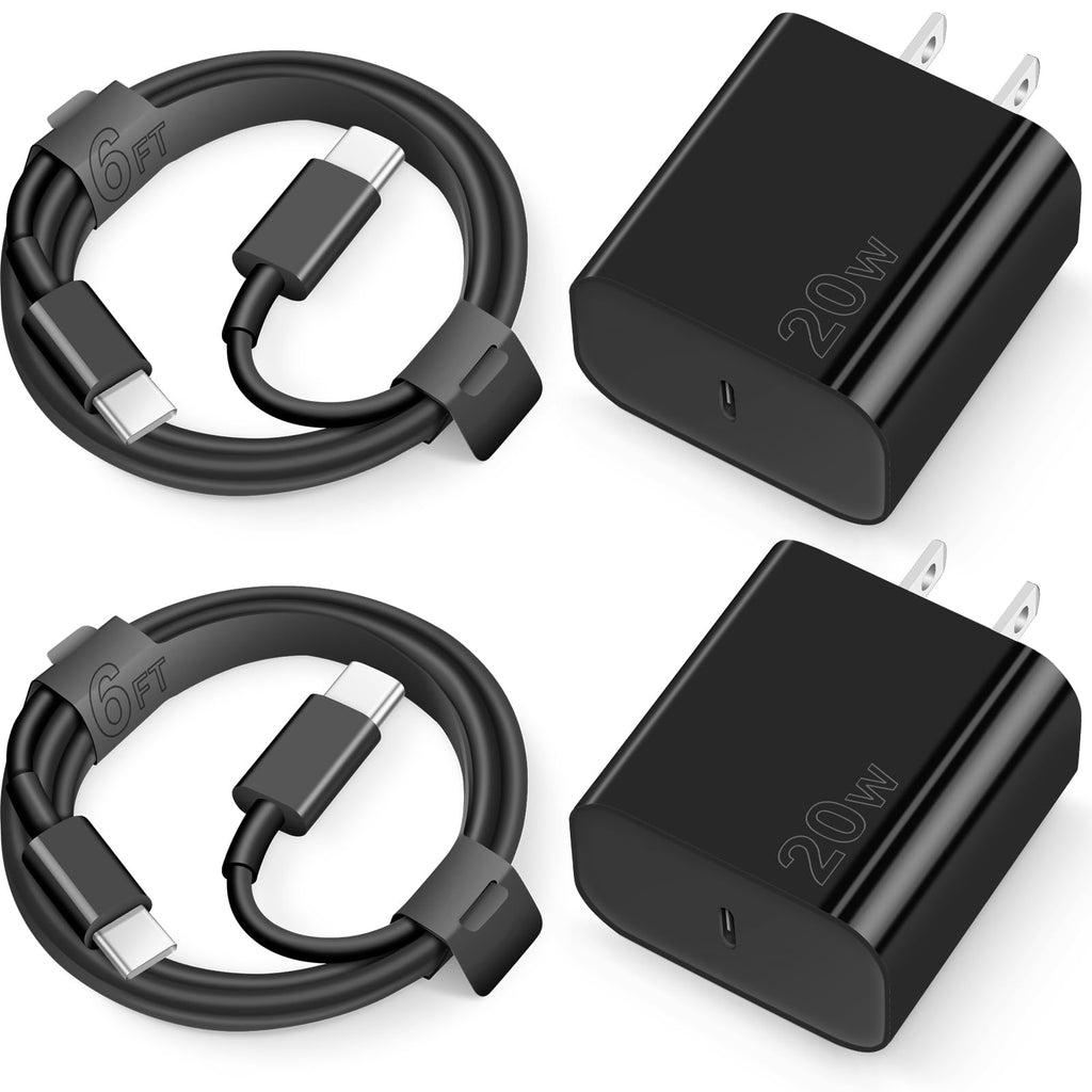 iPhone 15 Charger USB C Wall Charger iPad Pro Charger Block 2 Pack with 2 Pack 6FT Cable for iPhone 15/15 Plus/15 Pro/15 Pro Max/iPad Pro/Mini/Air/Air4/AirPods/Samsung(Black) black
