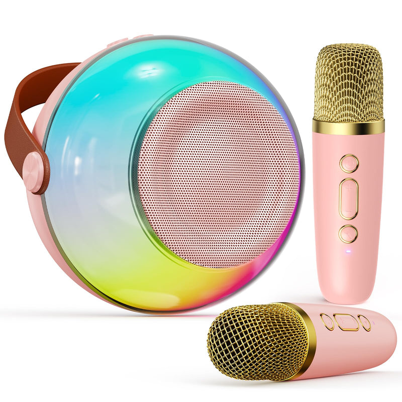 Mini Karaoke Machine for Kids Adults, Portable Bluetooth Speaker with 2 Wireless Microphones, Karaoke Toys for Family Party, Birthday Gifts for Girls Ages 4, 5, 6, 7, 8, 9, 10, 12+ (Pink, 2 Mics) Pink
