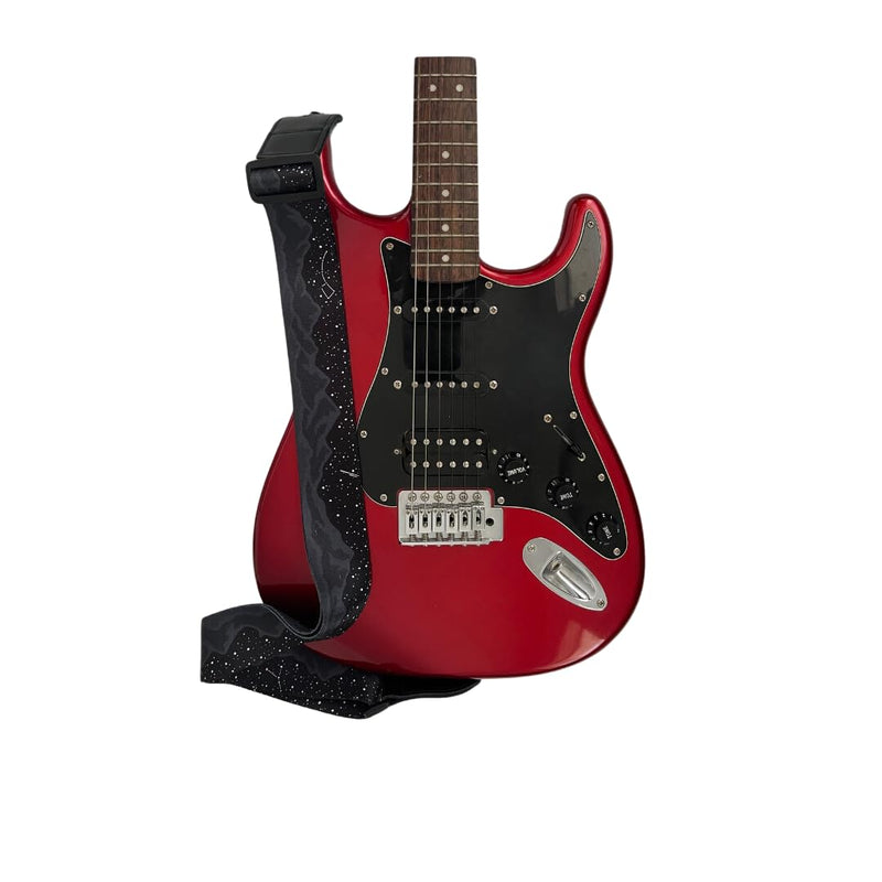 [AUSTRALIA] - Generic Midnight Mountain Star Guitar Strap, Polyester Webbing strap with Genuine Leather Ends., Black 