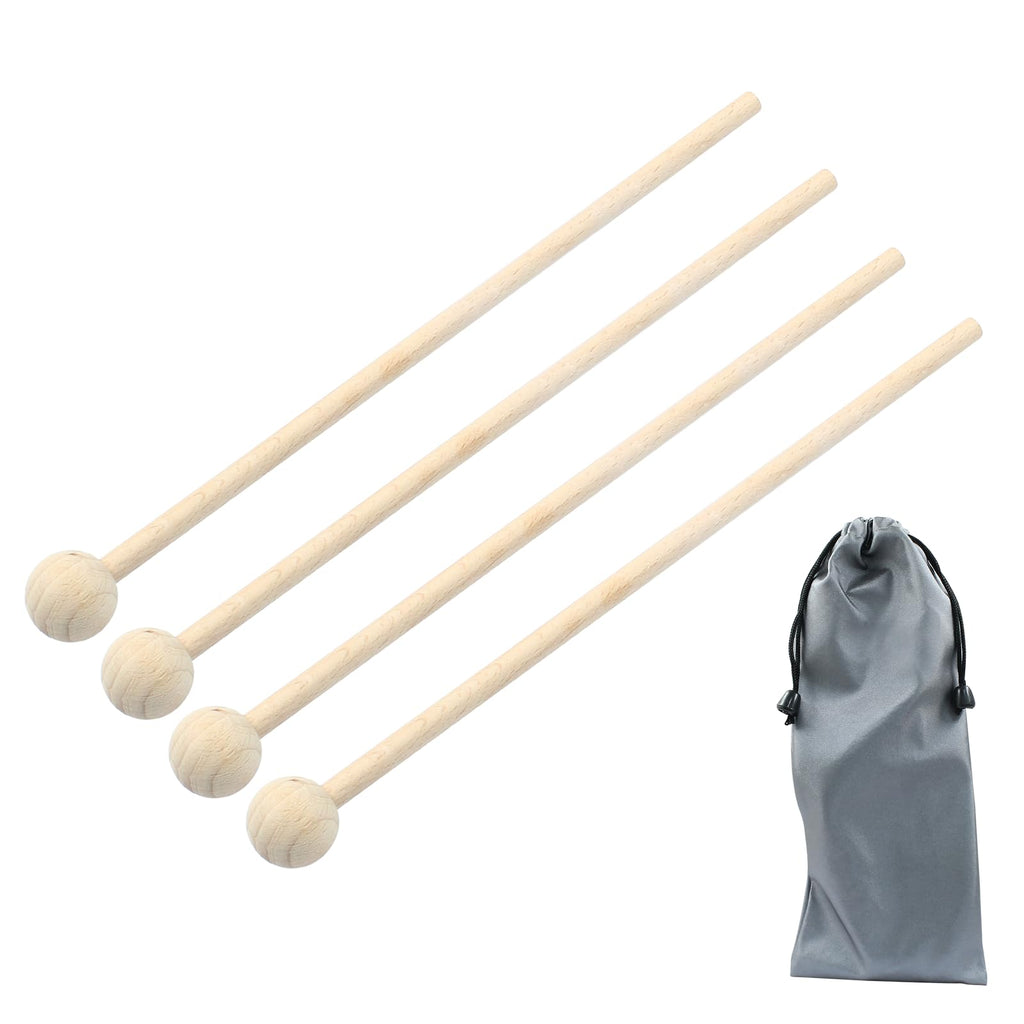 Luomorgo 4 Pcs Wood Xylophone Mallets, Glockenspiel Mallets Bell Mallets Percussion, 8 Inch Drumsticks for Bell, Chime, Tongue Drum Mallets with a Storage Bag 4Pcs