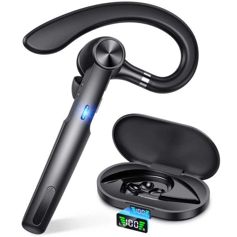 Bluetooth Headset, Wireless Headset with Microphone, V5.2 Bluetooth Earpiece with 400 mAh Display Charging Case 55H Playtime, ENC Noise Cancelling,Hand-Free Headphones for Trucker, Office