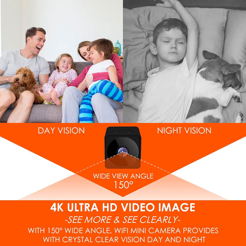 [AUSTRALIA] - WiFi Mini Camera | Hidden Spy Camera | Free Cloud Storage & 32G SD Card, 2024 4K HD Smallest Cam, 150 Days Standby Time, Surveillance Wireless Camera with AI Motion Detection, Auto Night Vision 