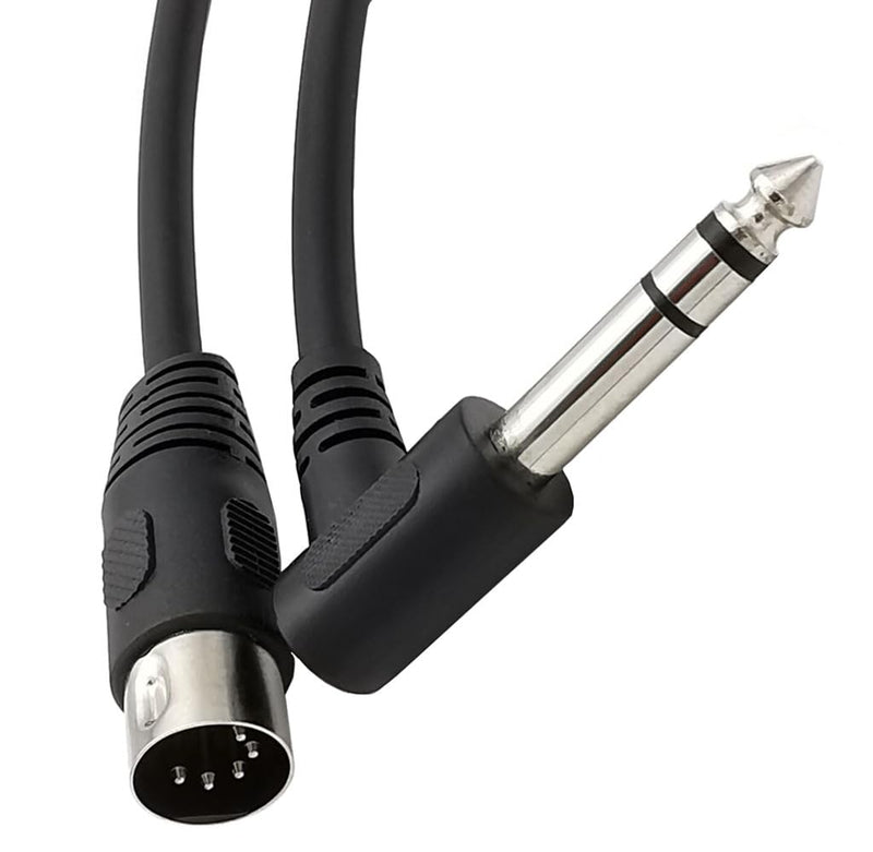 DIN 5 Pin Male to 6.35mm Male Adapter Cable; 8inch 90 Degree Angled 6.35mm 1/4" Jack Plug to 5PIN MIDI DIN Male TRS Stereo Audio Cable for Speaker, Amplifier, Mixe, MIDI Keyboard etc