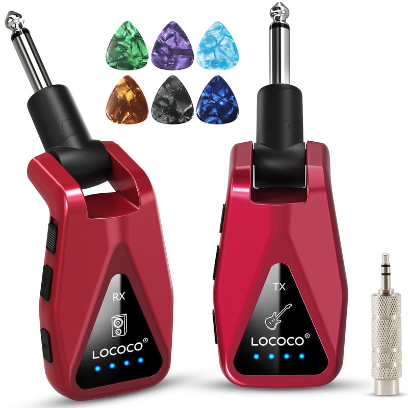 Wireless Guitar System Transmitter Receiver: UHF Cordless 164 Feet Range - 6 Channels USB-C Rechargeable Audio, 220° Rotatable Plug Design for Guitar Bass and Electric Instruments(Red) red