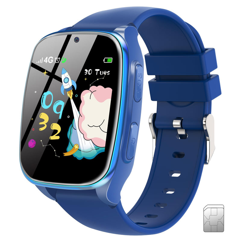 4G Kids Smartwatch Phone,Smart Cell Phone Watch for Boys Girls Ages 4-12 with Call, SOS, Parental Controls, Games, Camera, Alarm, Video, Music Smart Watch Gift (Includes SIM Card) (Dark Blue-60) Dark Blue-60