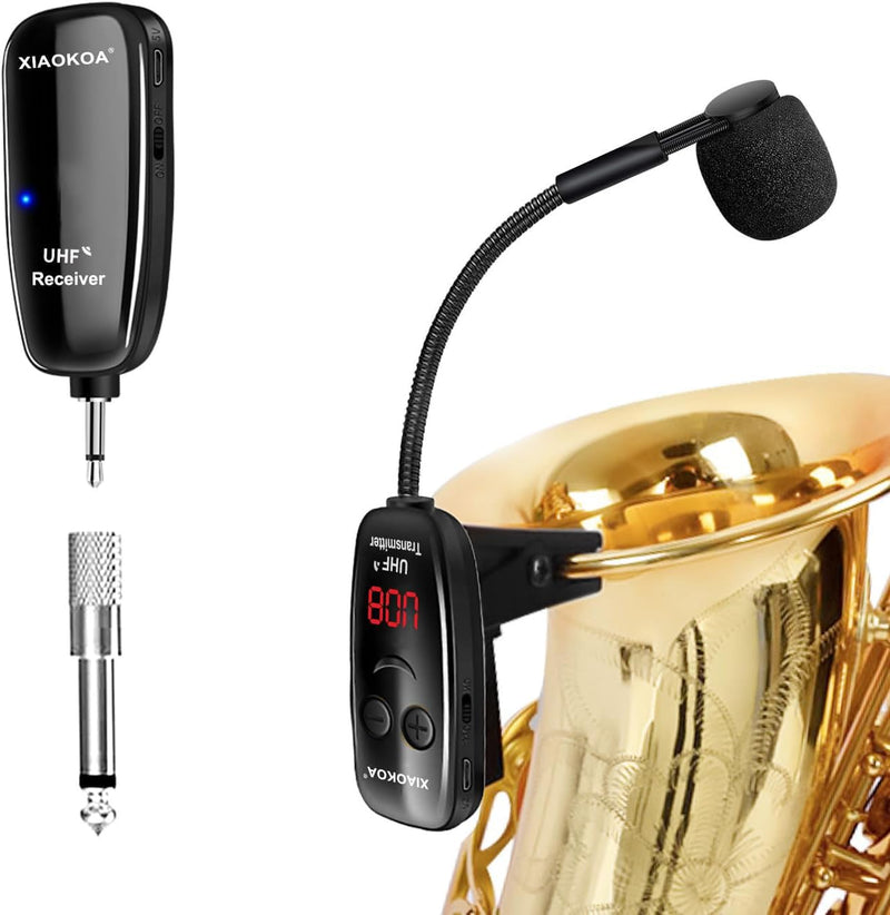 [AUSTRALIA] - XIAOKOA Wireless Microphone for Saxophone, UHF Wireless Microphone for Musical Instruments, Wireless Receiver and Transmitter for Saxophone/Trumpet/Trombone/Clarinet 