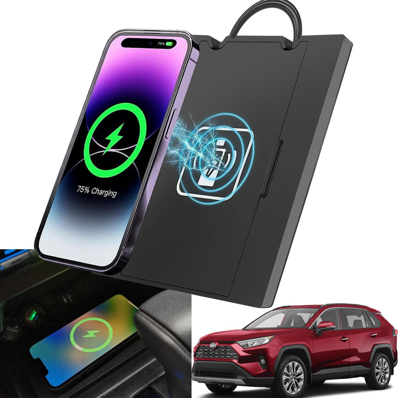 Wireless Car Charger for 2019-2024 Toyota RAV4, 15W Fast Qi Charging Station Pad Mat, Compatible with iPhone and Android, Black