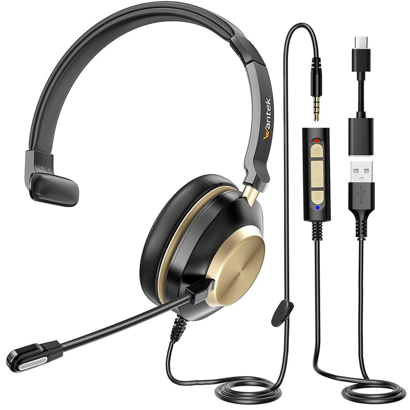 Wantek Headset with Mic, USB Headset with Microphone, Computer Headset with Noise Cancelling Microphone for Laptop PC, Mute in-line Controls 88USBC